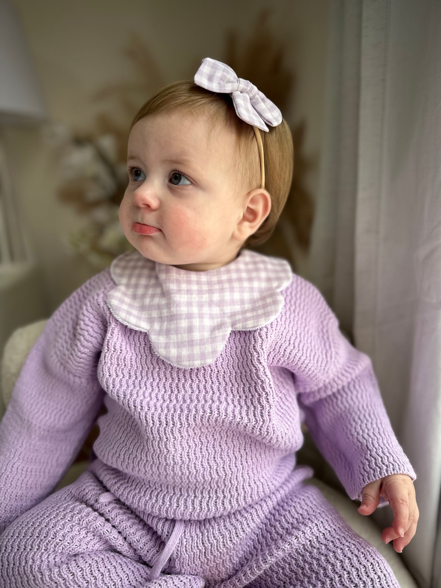 Scalloped Bib | Mini Purple Gingham