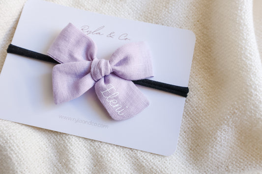 Personalised Classic Linen Bow | Lilac