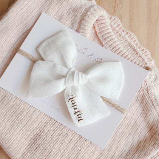 Personalised Large Linen Bow | Ivory