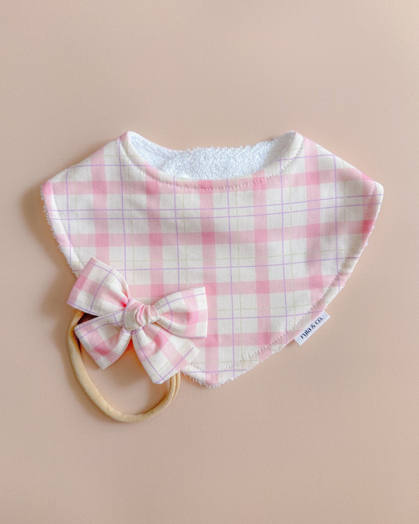 Dribble Bib Bamboo Cotton | Pink plaid