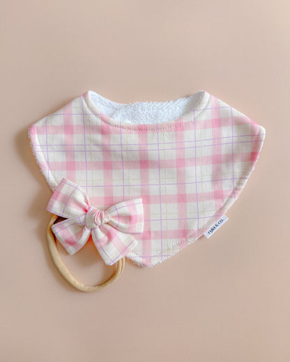 Dribble Bib Bamboo Cotton | Pink plaid