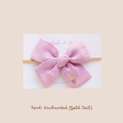 Personalised Large Linen Bow | Rose Pink