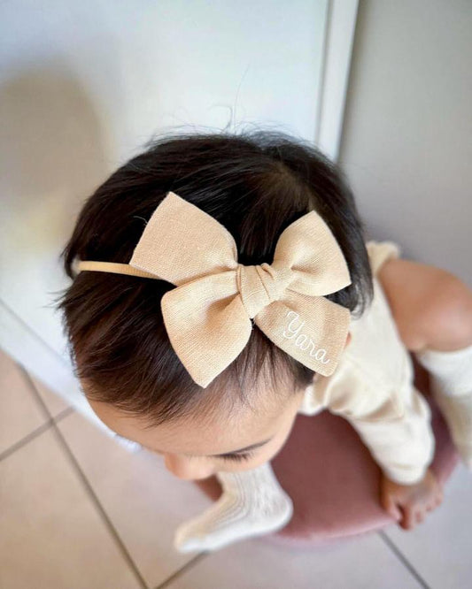 Personalised Classic Linen Bow | Light Beige