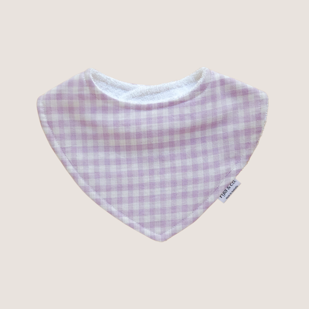 Dribble Bib Bamboo Cotton | Purple Mini Gingham