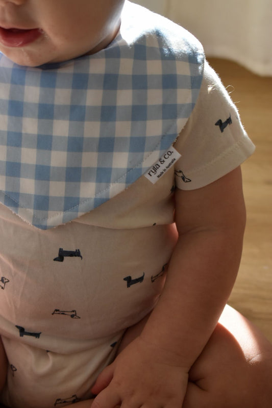 Dribble Bib Bamboo Cotton | Vintage Blue Gingham