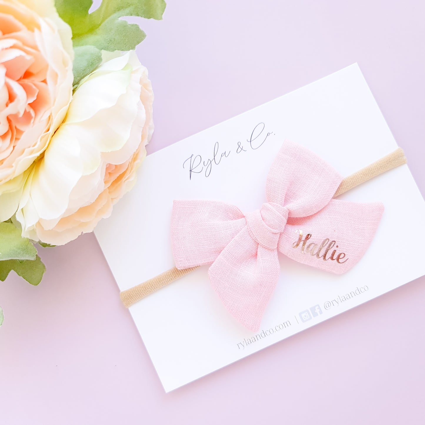 Personalised Classic Linen Bow | Peony