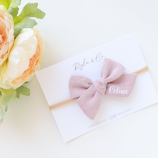 Personalised Classic Linen Bow | Blush